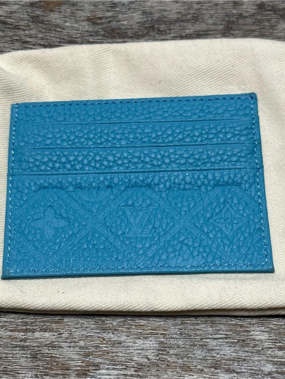 Textured Blue-Turquoise Leather Card Holder